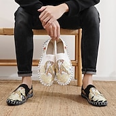 levne Pánské nazouváky a mokasíny-Pánské bílé espadrilky nazouvací boty s uměleckou výšivkou - stylová obuv s jedinečným tygřím designem