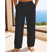 preiswerte Urlaub-Herren Leinenhosen Hose Sommerhose Strandhose Knöpfe Tasche Einfach Komfort Atmungsaktiv Urlaub Täglich Ferien Hawaiianisch Boho Schwarz Weiß