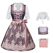 cheap Women-Oktoberfest Lace Dress Apron Dirndl Blouse Maid Bavarian German Munich Wiesn Women's Beer Festival Traditional Style Cloth