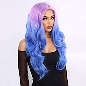 お買い得  トレンドの合成ウィッグ-人工毛ウィッグ ウェーブ レイヤード・ヘアカット バング付き 機械製 かつら 24 インチ A1 合成 女性用 ミドル部 クラシック カラーグラデーション マルチカラー