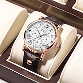 abordables Montres à quartz-Montre à quartz classique pour homme – style chronographe, bracelet en cuir étanche, montre-bracelet analogique décontractée pour le travail