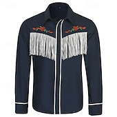 preiswerte Herrenhemd zum Knöpfen-Herren Hemd Sommerhemd Freizeithemd Strandhemd Westernhemd Knopfhemd Schwarz Marineblau Kaki Langarm Einfarbig Blume Revers Urlaub Lässig Bestickt Bekleidung Elegant Vintage