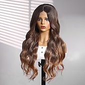 voordelige Synthetische kanten pruiken-Pruik van synthetisch kant Gekruld Stijl 26 inch(es) Meerkleurig Middelste stuk U-deel Pruik Dames Pruik Donker Bruin