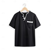 baratos Polo Clássico Masculino-Homens Camisa com gola listrada Manga Curta Decote V Com Recorte Verão Primavera Tecido Moda Básico Moderno Botões duas peças falsas Rua Casual Diário Preto Branco Azul Marinha Top Tee para Homens