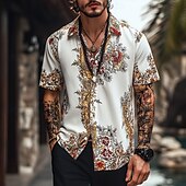 preiswerte Retro Vintage Druck-Herren Blumendruck Indianer Boho Hemd Sommer Hawaiihemd Knopfhemd Kurzarm Hawaiianisch Urlaub Ferien Strandbekleidung Sommer Frühling Umlegekragen 3D-Druck Hemden mit Kragen Weiß