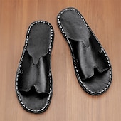 economico Infradito da Vacanza-sandali da uomo in similpelle marrone con punta aperta – comode scarpe estive slip-on per la spiaggia, la piscina o il relax casual