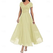 preiswerte Bodenlänge-A-Linie Brautmutterkleid Elegant V Ausschnitt Bodenlang Polyester Kurzarm mit Einfarbig 2025