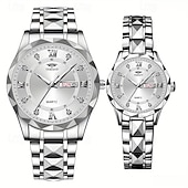 baratos Relógios Quartz-Dois mostradores romanos redondos com diamantes aquáticos, mostrador luminoso, relógio de casal ipx7 à prova d&#039;água, relógio de quartzo com calendário e data, pulseira de aço inoxidável elegante,