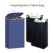 preiswerte Recycling-Behälter-Pfandflaschen Sammelbehälter Recyclingbehälter für Küche, Innenbereich, Zuhause, 100 l Wäschesammler mit 2 herausnehmbaren Innentaschen, Bambusrahmen, Oxford-Gewebe, selbstschließende obere Öffnung