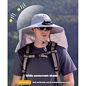 economico Fari anteriori-Cappello da pescatore a tesa larga con ventola solare - 1 pezzo, scialle protettivo per il collo, protezione solare, traspirante e rinfrescante, perfetto per campeggio estivo, escursioni e avventure di pesca