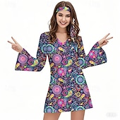 levne Šaty-Retro Cikánský 70. léta Šaty Čelenka Hippie Disko Květinový Dámské předvečer Všech svatých Karneval Dovolená hudební festival Festival Dospělé Šaty Čelenka