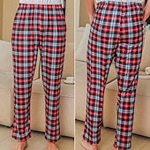 preiswerte Schlaf unten-Herren Freizeitkleidung Karierte hose Lounge Hose Karomuster Mode Klassisch Lässig Heim Täglich Bett Polyester Komfort Atmungsaktiv Weich Hose Elastischer Bund Frühling Herbst Schwarz Rote