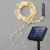 baratos Luzes solares de corda-1 Pc String Light de Fio de Cobre Solar à Prova D&#039;água Luz de Corrente de Luz Streaming Luz de Cascata 2M-200 Feixes de LED Jardim Decoração de Atmosfera para Casamento Festival Interno e Externo