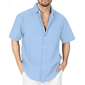 voordelige Klassiek-Voor heren Overhemd Linnen overhemd Zomer overhemd Strand Kleding Overhemd met knopen Overhemden zonder broek Vakantie Casual Zwart Wit Marineblauw Hemelsblauw Korte Mouw Strijkijzer Zomer Lente zomer