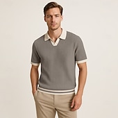 preiswerte Herren Elite Polo-Herren Polo Geschäft Lässig Umlegekragen Kurzarm Farbblock Jacquard V-Ausschnitt Weich Sommer Frühling Herbst Normale Passform Weinrot Schwarz Khaki Polo