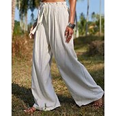 cheap Plain Cotton Linen Pant-Women&#039;s Cotton Linen Pants Slacks Streetwear Casual Full Length Natural Plain Pocket Elastic Drawstring Design Comfy Outdoor Vacation Going out Orange Beige Summer Regular Fit