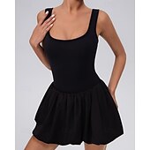cheap Women's Tennis Dress-Women's Solid Colored Tennis Dress with Built in Shorts and Bra Sports Dress Sleeveless Pleated Tennis Golf Pickleball U Neck Dress Black White Yellow Spandex Tennis Clothing