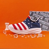 cheap Men&#039;s Sneakers-Men&#039;s Patriotic Slip-On Sneakers - American Flag Print Style for Casual Outdoor and National Holiday Wear