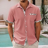 voordelige Plantenpatroon-Voor heren Blad Planten Overhemd Zomer overhemd Overhemd met knopen Korte mouw Mode-casual Vakantie Dagelijks gebruik Zomer Lente Strijkijzer 3D-afdrukken shirts met kraag Voorste zak Blozend Roze