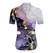abordables Maillots pour femmes-Femmes Maillot de cyclisme Graphique Géométrique Manche Courte Cyclisme Maillot Top avec 3 poches arrière Écran solaire Résistant aux UV Séchage Rapide Bandes réfléchissantes Des sports Violet