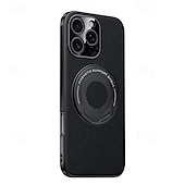 cheap iPhone Cases-Magnetic Leather Phone Case for iPhone 16/15/14/13 Pro Max – Shockproof Back Cover with Ring Kickstand, Wireless Charging Support