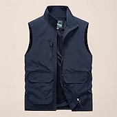 cheap Men&#039;s Vest-Men&#039;s Fishing Vest Sleeveless Vest Outdoor Modern Contemporary All Seasons Multi Pocket Chinlon Outdoor Solid / Plain Color Zipper Standing Collar Standard Fit Black ash-colored khaki Army Green Vest