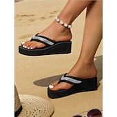 olcso Nyári szandálok-női platformos flip-flop szandálok strassz pántokkal – kényelmes strandszandálok nyaraláshoz és nyári viseletre