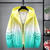 baratos casacos ativos masculinos-Homens jaqueta leve Casaco exterior jaqueta de verão Férias Diário Filtro Solar Secagem Rápida Bolsos Verão Primavera Gradual Moda Clássico Com Capuz Padrão Amarelo Rosa claro Azul Laranja Casaco
