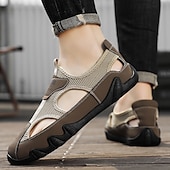 billiga Avslappnade sandaler-Herrsandaler Bruna Mesh-utomhussandaler med justerbara remmar och vadderad sula för vandring, strand och sommaräventyr