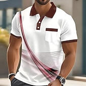 cheap Men&#039;s Geometric Polo-Men&#039;s Geometic Line Polo Short Sleeve Turndown Business Business Athleisure Casual Daily Buttons Pocket Summer Robin&#039;s Egg Blue Green Red