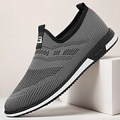 billige Slip-ons og loafers til herrer-Grå strikkede slip-on-sneakers for menn med elastisk passform – pustende, fleksible sko for løping, sport og aktiv livsstil