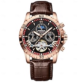 olcso Mechanikus órák-1410 Férfi Automata Mechanikai Óra – Multifunkcionális Tourbillon Eredeti Bőr Pánttal Luminiscens Diala 30M Vízhatlan Zafír Üveg Klasszikus Üzleti