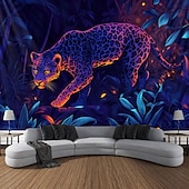cheap Blacklight Tapestries-Blacklight Tapestry Glow in the Dark Glow Party UV Reactive Forest Animal Leopard Trippy Misty Nature Landscape Hanging Tapestry Wall Art Mural for Living Room Bedroom