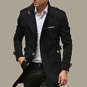 cheap Men&#039;s Trench Coat-Men&#039;s Transition Jacket Trench Coat Outdoor All Seasons Windbreaker Outerwear Clothing Apparel Streetwear Plain Front Pocket Lapel Single Breasted