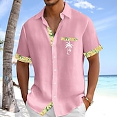 voordelige Vakantie-Voor heren Overhemd Linnen overhemd Zomer overhemd Strand hemd Overhemd met knopen Kokosnootboom Feestdagen Alledaagse kleding Wit Blozend Roze Hemelsblauw Groen Korte mouw Strijkijzer Zomer Kleding