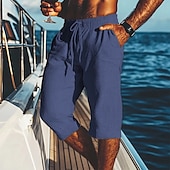 baratos Feriado-Homens Calção Shorts de linho Shorts de verão Shorts de praia Bolsos Com Cordão Cintura elástica Tecido Conforto Respirável Comprimento da panturrilha Férias Feriado Praia Havaiana Boho Preto Branco