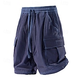 baratos Clássico-Homens Bermuda Cargo Calção Shorts de verão Shorts de veludo cotelê Com Cordão Cintura elástica Bolso multi Tecido Conforto Vestível Comprimento do joelho Ao ar livre Esporte Diário Moda Casual Preto