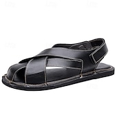 billiga Semester Sandaler-Herrsandaler i brunt konstläder med korsremmar och justerbar stängning – bekväma och trendiga sandaler för varmt väder