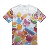 お買い得  3D Tシャツ-男性用 ３Ｄカトゥーン キャンディ Tシャツ 半袖 Tシャツ 3Dプリント クルーネック ラウンドネック シャツ 誇張された デザイナー パーティー ストリート カジュアル ホワイト 夏 春 衣類 S M L XL XXL XXXL 4XL