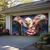 abordables Bannières de Garage et de Porte-Décorations de porte du 4 juillet Couvre-porte de garage Américain Patriote Aigle Bannière extérieure Grand fond pour décorations de garage extérieur à la maison