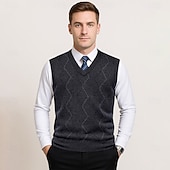 preiswerte Herren Elite Pullover &amp; Cardigans-Herren Pullunder Stricken Jacquard Geometrisches Muster V Ausschnitt Täglich Westen Urlaub Heim Bekleidung Ärmellos Sommer Frühling Schwarz Khaki S M L