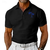 economico Vacanza-Per uomo Polo Maglia da golf All&#039;aperto Abbigliamento quotidiano Bavero Manica Corta Moda Hawaiano Albero di Cocco Stampato Estate Vestibilità regolare Nero Bianco Giallo Vino Azzurro cielo Grigio