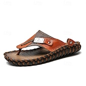 billige Ferietøfler-Herre vintage brune flip-flops i kunstskinn med robust sklisikker såle – utendørs sandaler for sommerfotturer, strandeventyr og daglig bruk