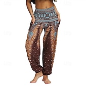 abordables Fondos-Retro Antiguo Boho Años 70 Pantalones Harem Pantalones de yoga Hippie Cintura elástica Pavo real Plumas Mujer Víspera de Todos los Santos Carnaval vacaciones en la playa Fiesta temática retro Festival