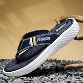 cheap Vacation Sandals-Men&#039;s Black Thick Sole Flip Flops with Soft Footbed and Fashion Strap Design for Adults Comfortable Summer Slippers for Beach Vacation Poolside Lounge Daily Shower Use