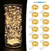 abordables Guirlandes lumineuses à piles-Lot de 12 guirlandes lumineuses LED étoilées de 2 m à 20 m, pour la Saint-Valentin, un mariage, une demande en mariage, une fête, un restaurant, une décoration d&#039;intérieur, un festival, Noël ou Halloween