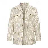 baratos Casacos &amp; Sobretudos para Homem-Homens jaqueta leve jaqueta de verão Jaqueta de Camisa Jaqueta de Transição Férias Diário Bolsos Verão Primavera Riscas Moda Clássico Lapela Padrão Rosa claro Azul Verde cáqui Casaco