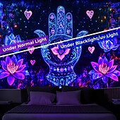 billiga Blacklight tapestries-Blacklight Tapestry Glow in the Dark Glow Party UV Reactive Boho Trippy Misty Hanging Tapestry Wall Art Mural Living Room Bedroom