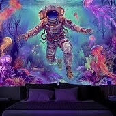 billiga Blacklight tapestries-Svartljusvävning som lyser i mörkret glow party UV-reaktiv astronaut trippy dimmig svamp hängande väggkonstmur för vardagsrum sovrum