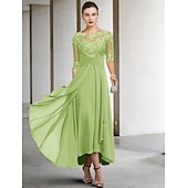 voordelige Vloerlengte-A-Line Moeder van de Bruid Jurk Bruiloft Gast Elegante Plus Size Hoge Lage V Hals Asymmetrische Enkel Lengte Chiffon Kant Halve Mouw Met Beading Applicaties 2025 gratis maatwerk